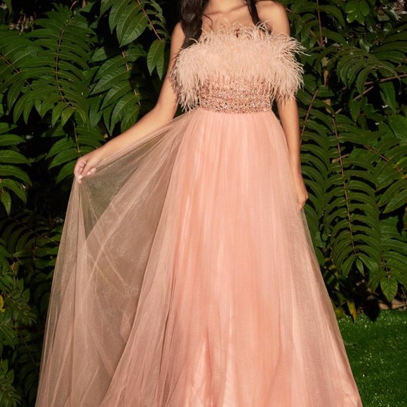 BLUSH PROM PARTY EVENING A-LINE FORMAL STRAPLESS FEATHER BALL GOWN CDCR864 - Picture 6 of 7